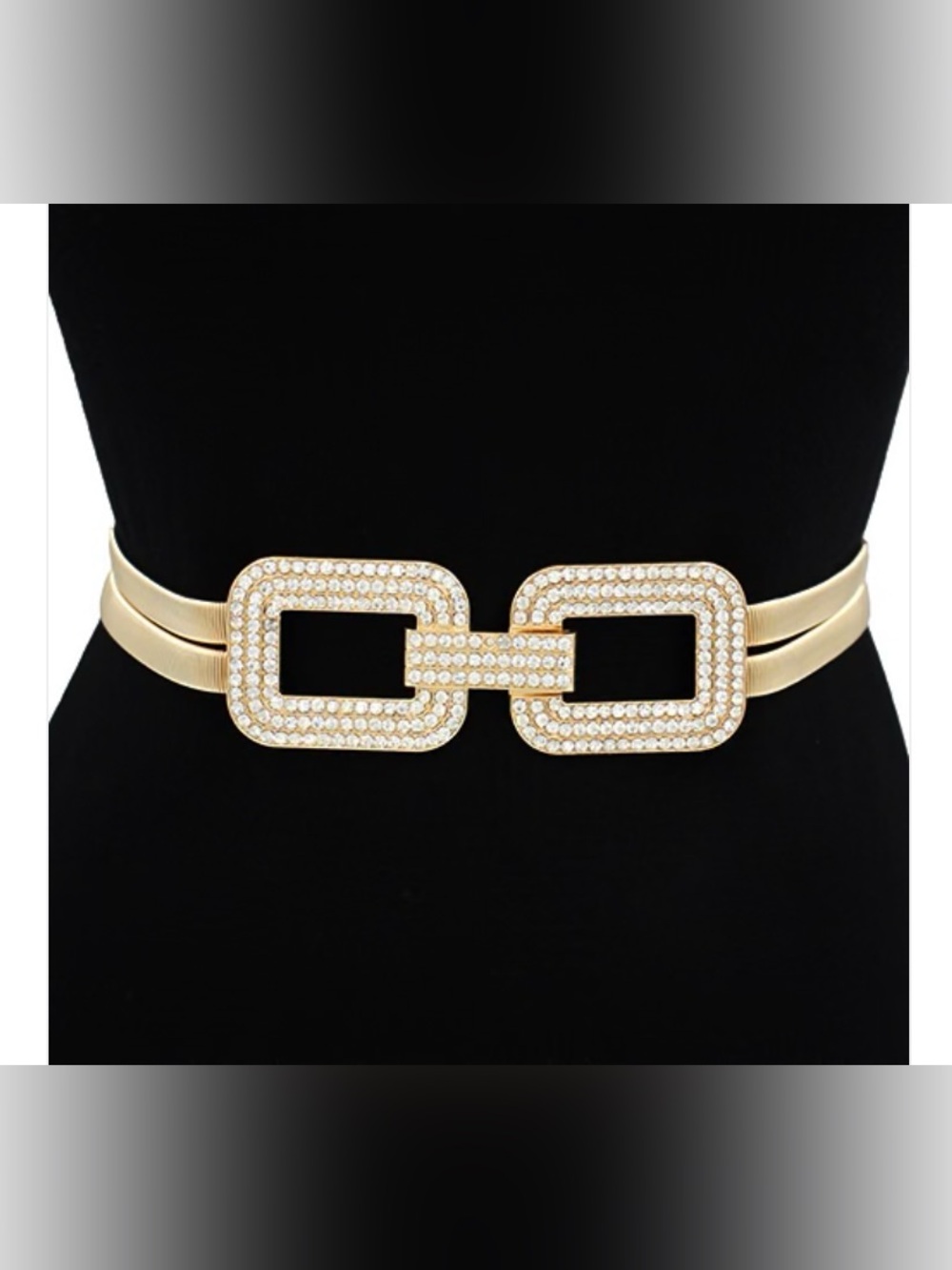 Gold Tone Rhinestone Link Belt Buckle - Waist Belt